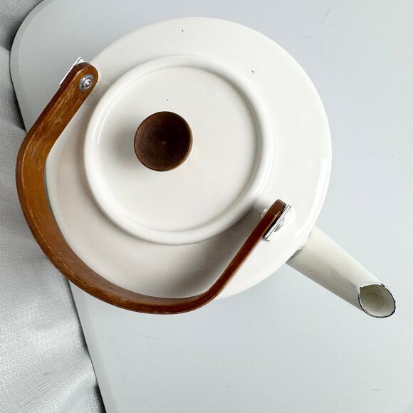 Vintage Enamel Tea Kettle Southwestern Aztec Stripe Design Wooden Handle Boho - Picture 3 of 8